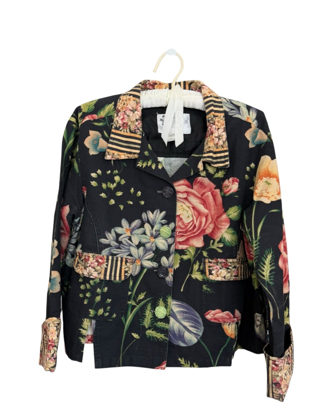 My Boyfriend’s Back Vintage Black-Pink Cotton Floral  Cropped Blazer Jacket - Picture 15 of 16